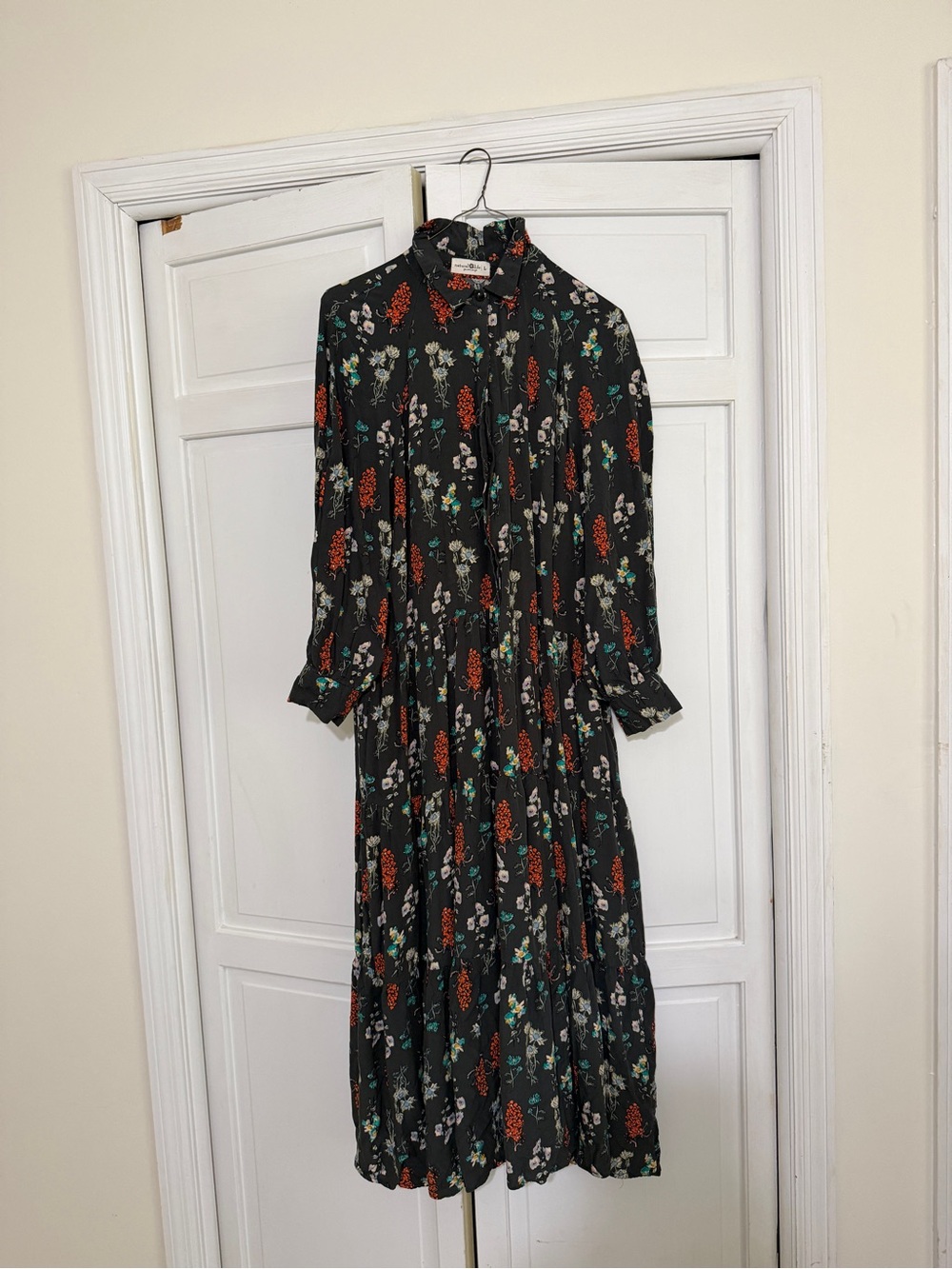 NATURAL LIFE Long-Sleeve Floral Maxi Dress with Red & Green Accents